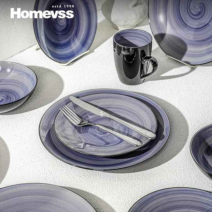 Stoneware Sonoma 16pc Dinnerware Set, Black + Speckled Spin Wash Cobalt Blue