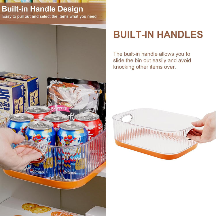 VECELO Refrigerator Organizers - Durable PET Storage Bins, Space Saving, Clear View, Contain Spill, Organizer for Kitchen, Laundry, Closet - Set of 2