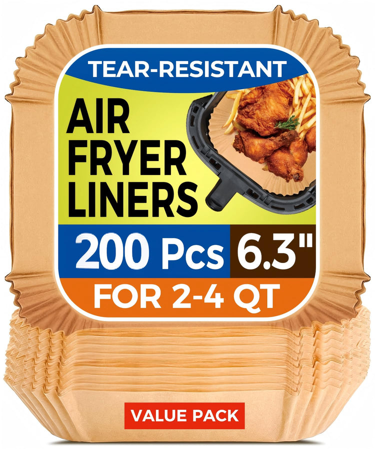 6.3" Square Air Fryer Liners Disposable 200Pcs for 2 (200 Count)