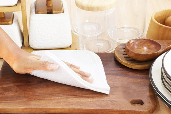 PurpleEssences Dish Cloths and Dish Rags - 8 Pack Waffle Weave Solid Kitchen Dish Wash Cloths, 100% Cotton, 12 x 12 Inches, Ultra Soft Absorbent Quick Drying - Spring Summer - White - Nestoria