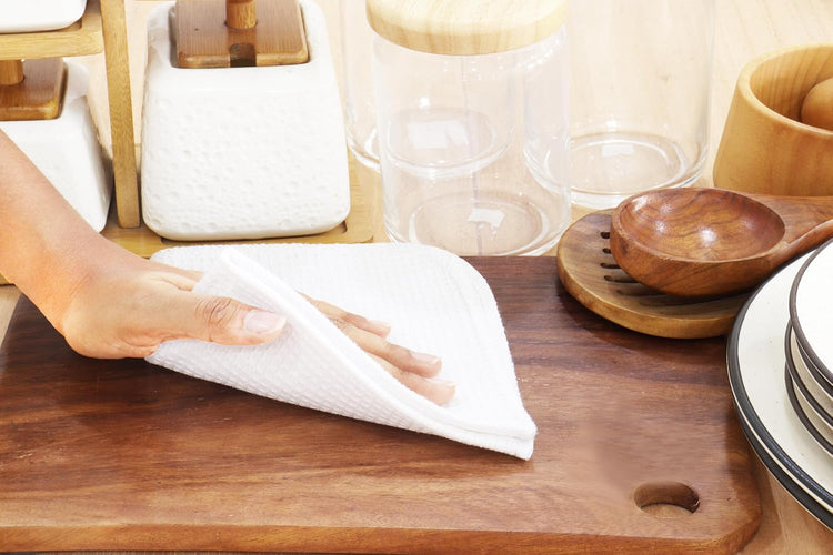 PurpleEssences Dish Cloths and Dish Rags - 8 Pack Waffle Weave Solid Kitchen Dish Wash Cloths, 100% Cotton, 12 x 12 Inches, Ultra Soft Absorbent Quick Drying - Spring Summer - White - Nestoria