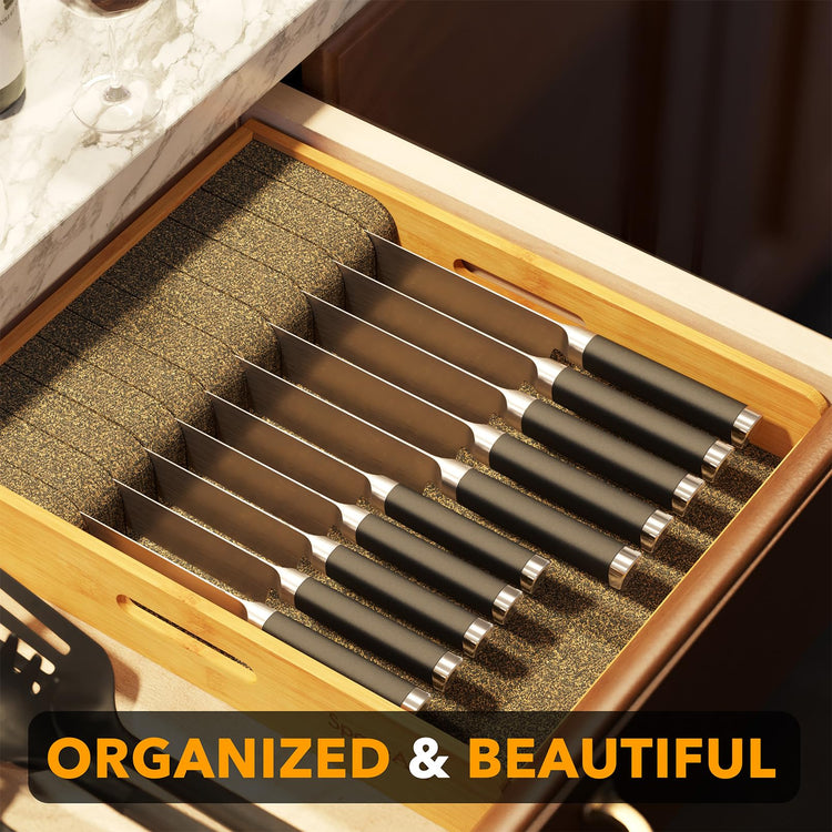 Large Knife Drawer Organizer Bamboo Insert Dock