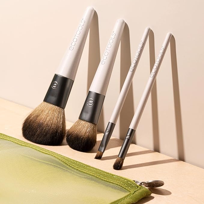 EcoTools On-The-Go Makeup Brush Kit, Travel-Friendly Brush Set, Convenient Makeup Tools for Powders, Blush, Bronzer, & Eyeshadows, Eco-Friendly, Synthetic Bristles, Cruelty-Free & Vegan, 5 Piece Set