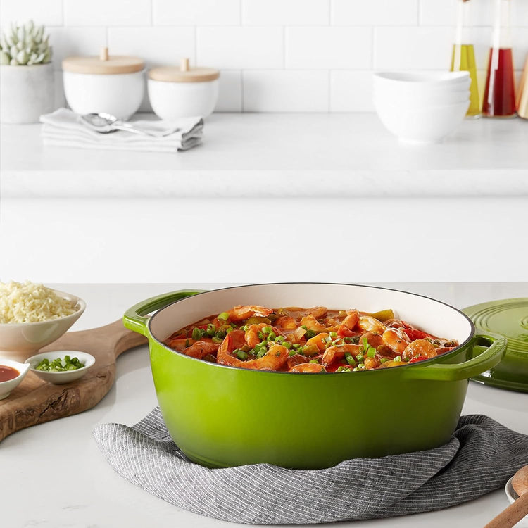 Amazon Basics Cast Iron Dutch Oven Pot with Lid, Enameled, Round, Dual Handles, Heavy-Duty, Large, 7.3-Quart, Green - Nestoria