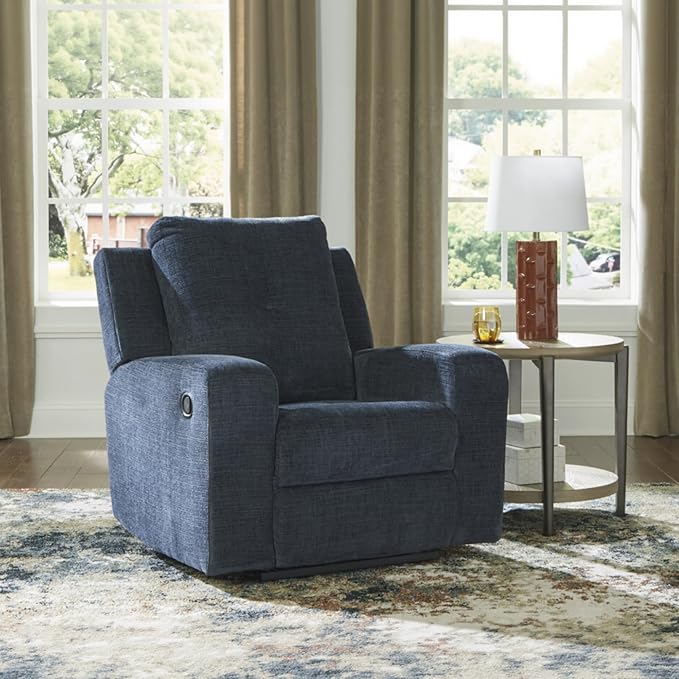 Signature Design by Ashley Danum Casual Manual Tufted Wall Hugger Recliner with Track Arms, Blue