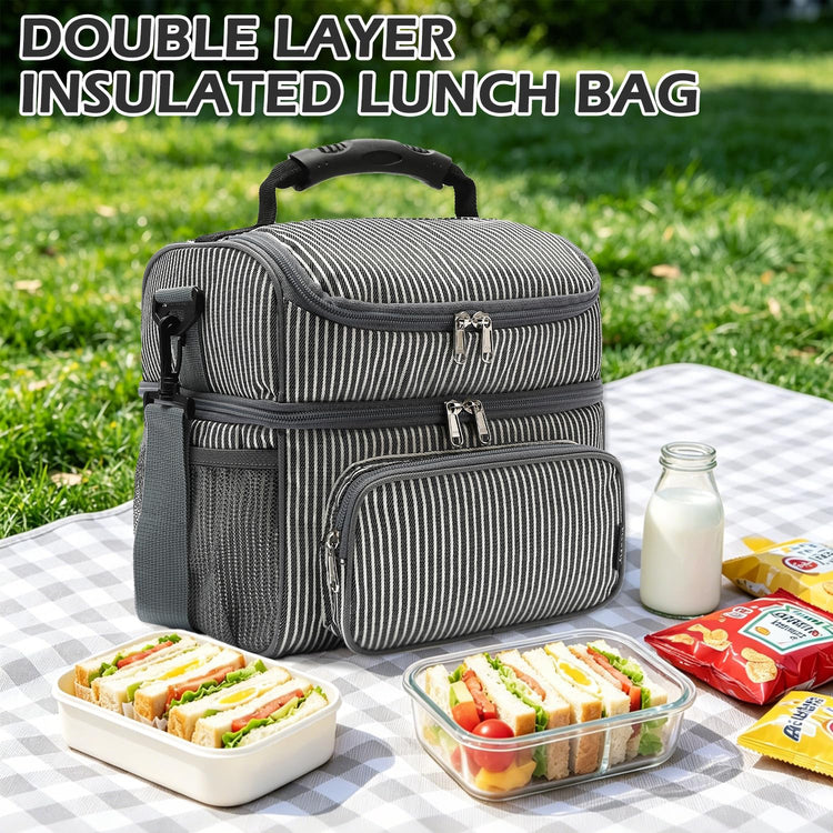 Double Layer Cooler Insulated Lunch Bag Adult Lunch Box Large Tote Bag for Men (2 Count)