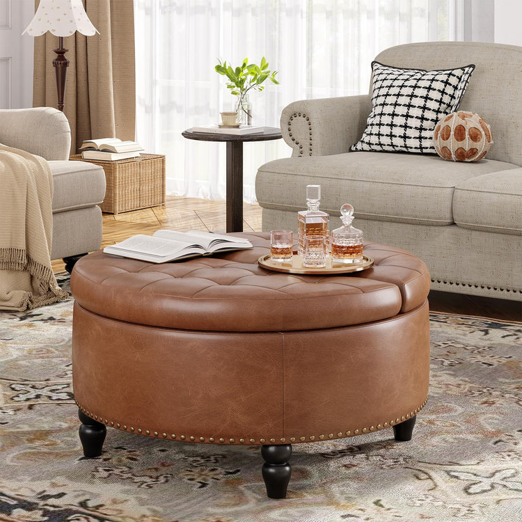 30 Inch Large Round Ottoman with Storage Circular