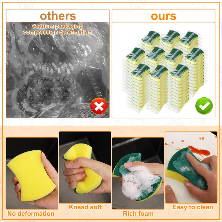 100 Pcs Individually Wrapped Sponges Uncompressed Green (100 Count)