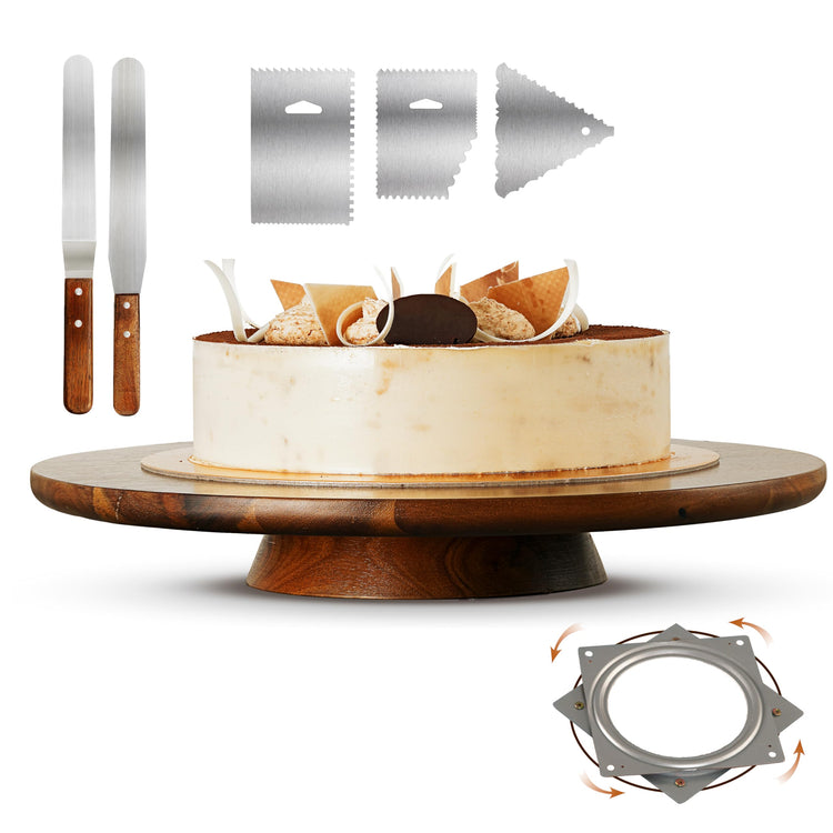 13" Acacia Cake Stand Rotating with 2 Icing Spatulas