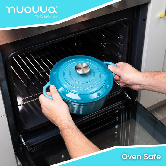 Cast Iron Pot with Lid – Non-Stick Ovenproof Enamelled Casserole Pot, Oven Safe up to 500° F – Sturdy Dutch Oven Cookware – Blue, 5-Quart, 24cm – by Nuovva - Nestoria
