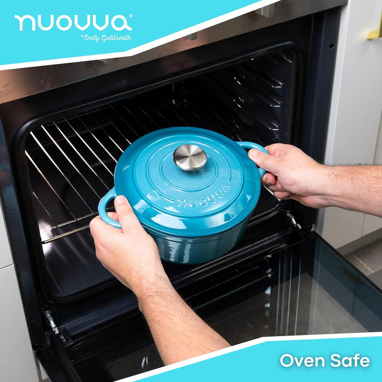 Cast Iron Pot with Lid – Non-Stick Ovenproof Enamelled Casserole Pot, Oven Safe up to 500° F – Sturdy Dutch Oven Cookware – Blue, 5-Quart, 24cm – by Nuovva - Nestoria