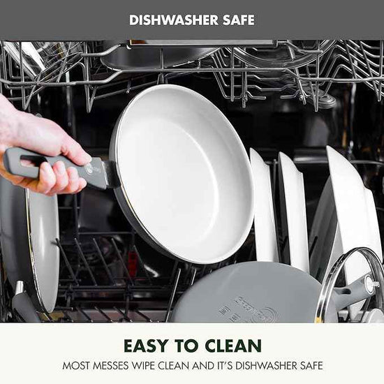 GreenPan Dover Healthy Ceramic Nonstick, 12 Piece Cookware Pots and Pans Set, PFAS-Free, Dishwasher Safe, Comfort Grip Handle, Gray