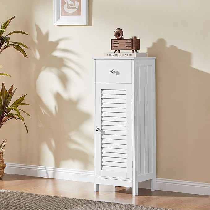 Yaheetech Bathroom Floor Storage Cabinet, Freestanding Side Table Storage Organizer Unit with Drawer and Single Shutter Door, D11.8xW12.6xH34.3 Inches