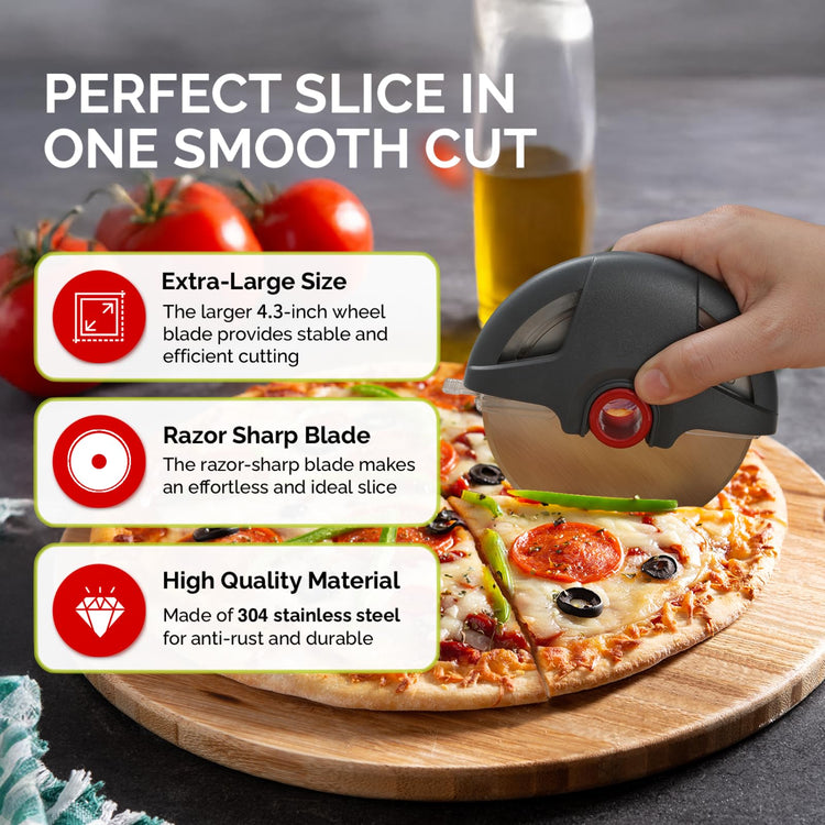 4.3" Palm Grip Pizza Cutter with Blade Cover for Thick Crusts