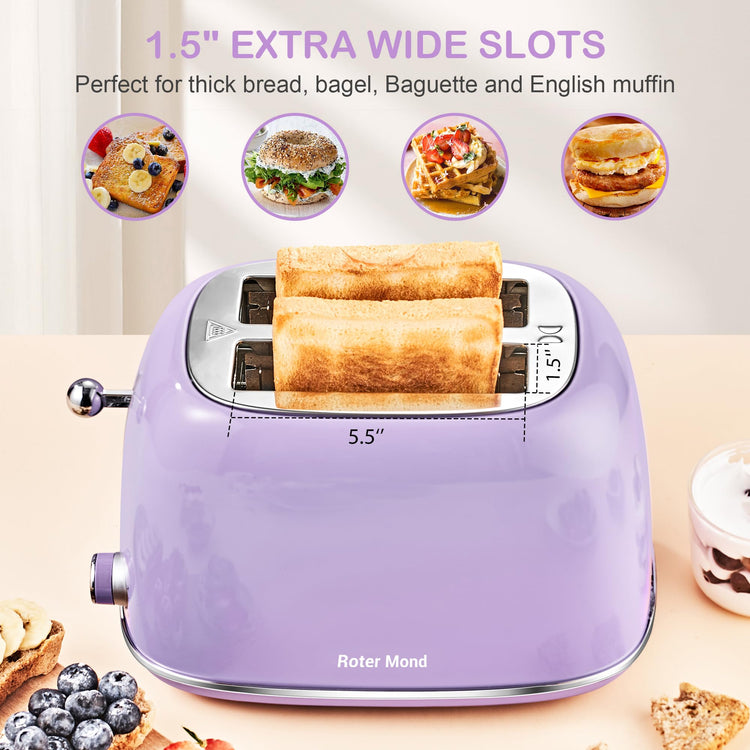 2 Slice Toaster Retro Stainless Steel with Bagel
