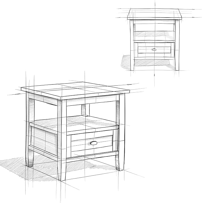 SIMPLIHOME Warm Shaker End Table - 20 inch Wide Solid Wood Side Table in Black, Transitional Accent Table for Living Room or Bedroom with Drawer, Open Shelf and Square Tapered Legs