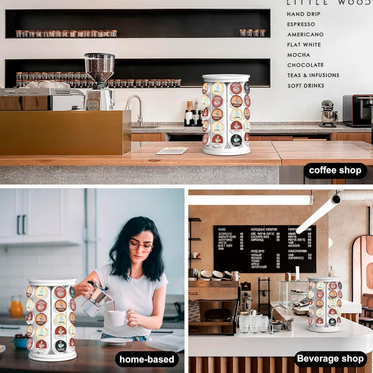 CEHNCEH Coffee Pod Carousel Organizer: Compatible with 40 Keurig K-Cup Pods, Large Compacity Coffee Capsule Holder, NEW Modern Design, Home or Office Kitchen Counter Organizer (White)
