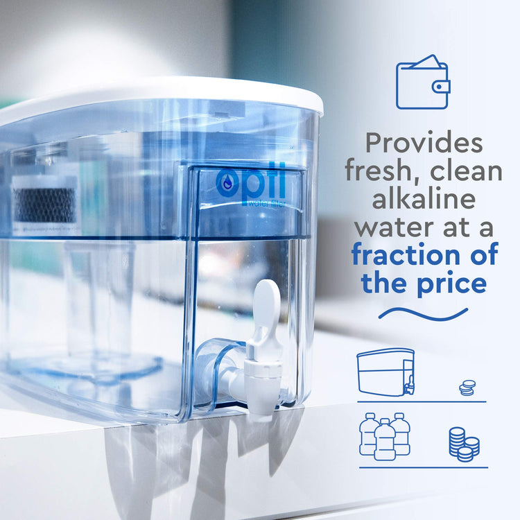 Alkaline Water Filter Pitcher OPTI Chill Refrigerator Filter Purification Water Unit Dispenser Naturally Enhances Alkalinity up to pH