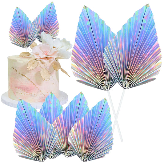 6Pcs Paper Palm Fan Cake Toppers Palm Spear Leaves Fan Cupcake Toppers Cake Insert Decorations Craft DIY Cake Bakeware Decoration for Birthday Party Wedding Party Decor Supplies Laser (6 Count)