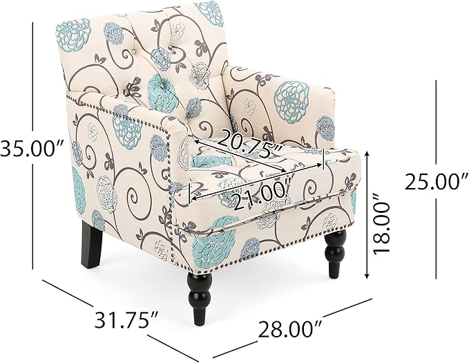 Christopher Knight Home Harrison Fabric Tufted Club Chair, White / Blue (29.5"D x 28"W x 33.5"H)