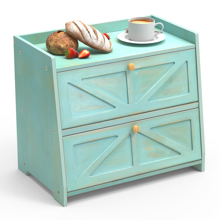 Vintage Double Layer Bread Box for Kitchen Counter Bamboo Bread Storage Container Large Capacity Bread Storage Bin