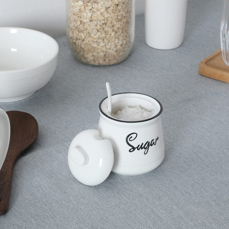 Farmhouse Porcelain Sugar Bowl with Lid and Spoon 12oz