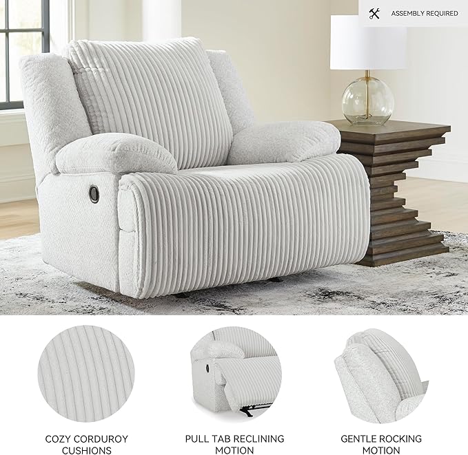 Signature Design by Ashley Top Tier Modern Indoor Upholstered Manual Rocker Recliner, White