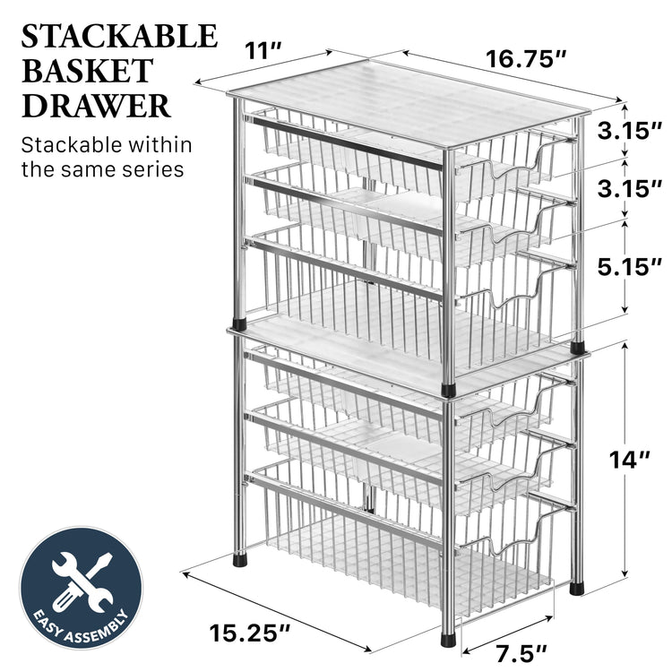 Stackable 3 Tier Sliding Basket Organizer Drawer