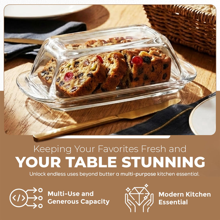 Clear Glass Butter Dish with Lid for Countertop & Refrigerator