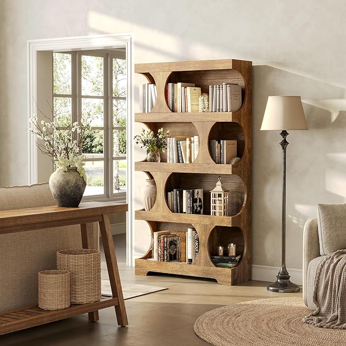 LITTLE TREE 4-Tier Large Bookshelf, 70.8-Inch Tall Bookcase with Storage Shelves, All Wooden Modern Display Rack, Big Open Book Shelf for Living Room, Bedroom, Office, Oak