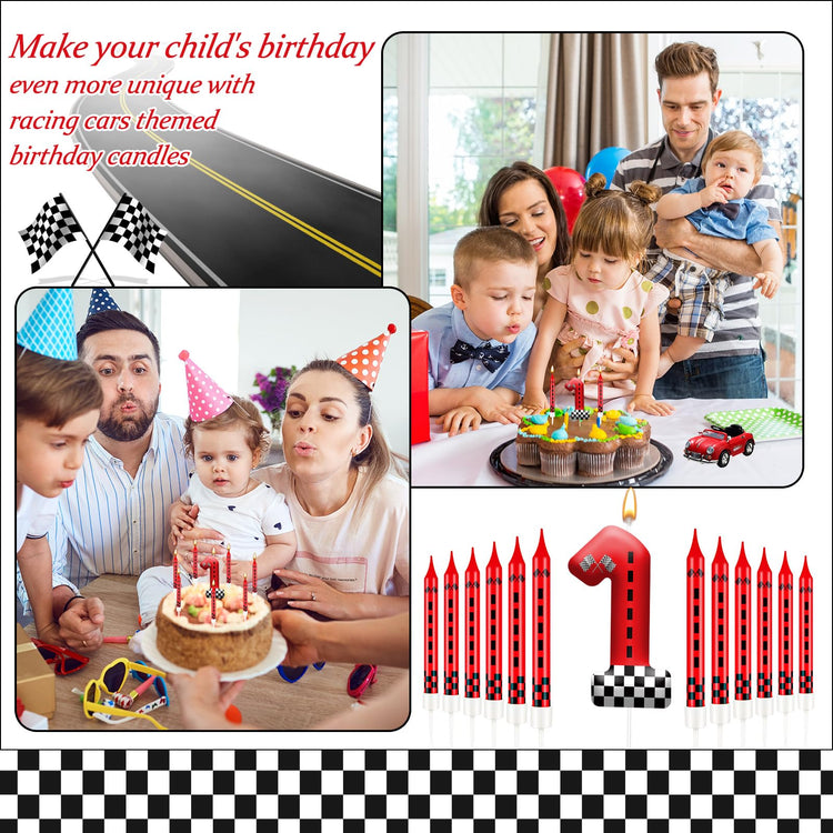 13PCS Racing Car Theme Birthday Candle Set with Checkered Flag Design (13 Count)