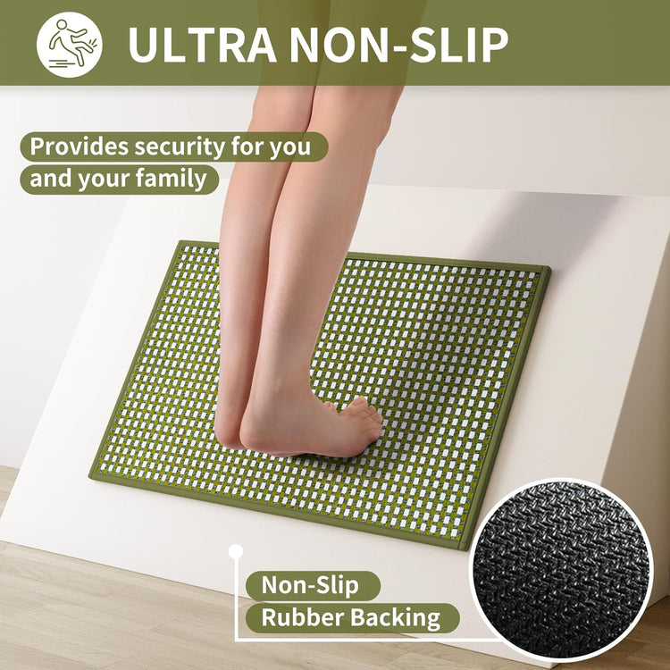 Kitchen Mats for Floor, Super Absorbent Kitchen Rugs Non Slip Washable, Rubber Backing Soft Chenille Braided Kitchen Runner Rug Standing Mat Sink Mat, Easy to Clean, Green 17"x28"