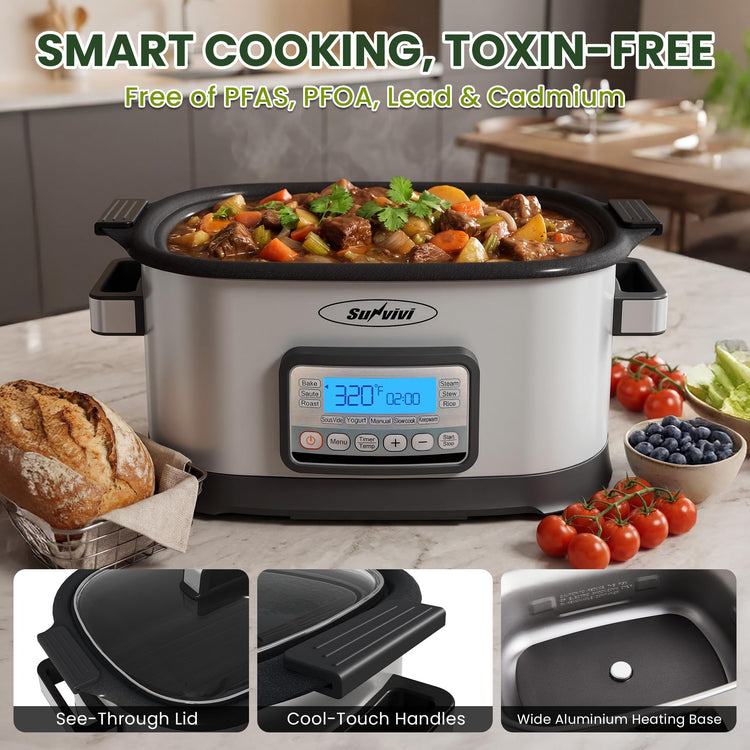 12-in-1 Programmable Slow Cooker 6.5QT with Timer & Keep Warm