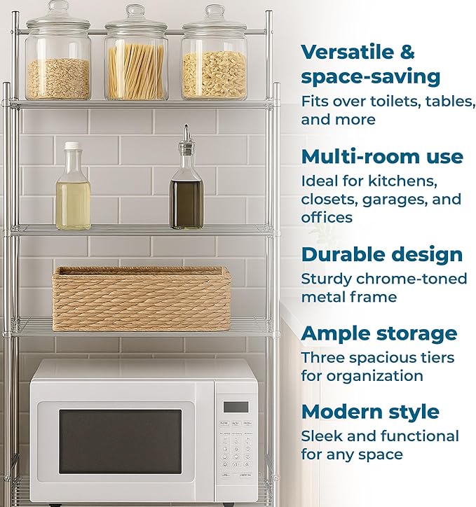 Honey-Can-Do BTH-05079 3-Tier Metal Bathroom Shelf Space Saver, 9.45 x 22.83 x 59.84, Chrome
