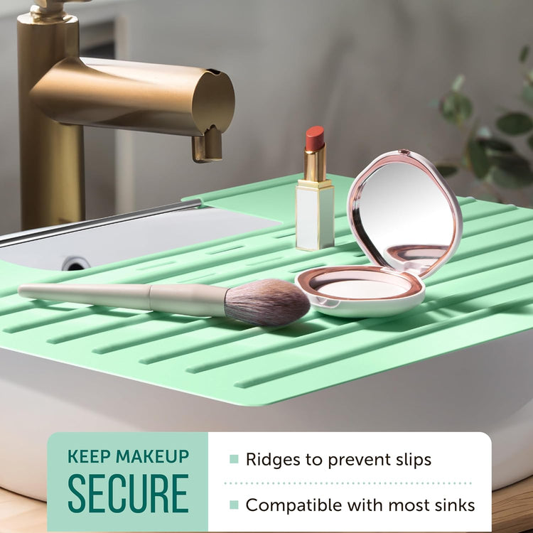 Maplefield Silicone Over-the-Sink Makeup Mat - Mint 22 x 2 x 2 In - Heat-Resistant up to 400°F - Foldable Sink Cover for Counter Space - Travel-Friendly Vanity Topper