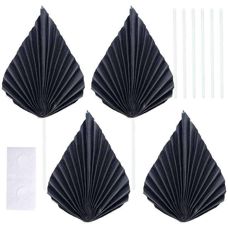 6Pcs Paper Palm Fan Cake Toppers Palm Spear Leaves Fan Cupcake Toppers Cake Insert Decorations Craft DIY Cake Bakeware Decoration for Birthday Party Wedding Party Decor Supplies Black (6 Count)