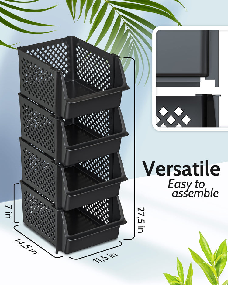 Stackable Storage Bins Open Front for Pantry Storage (4 Count)