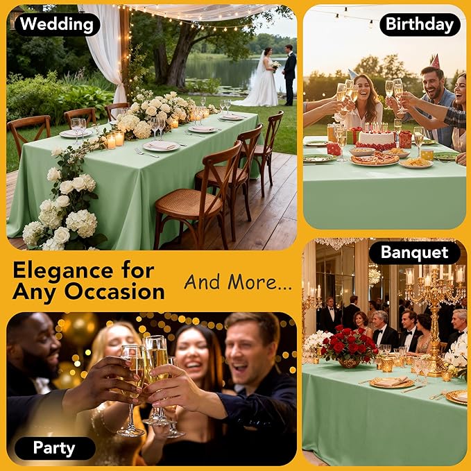10-Pack Sage Green Tablecloths for Rectangle Tables, 60 x 120 Inches, Stain-Resistant Polyester Fabric for 6 Foot Tables - Washable Table Covers for Weddings, Birthday Parties, Events