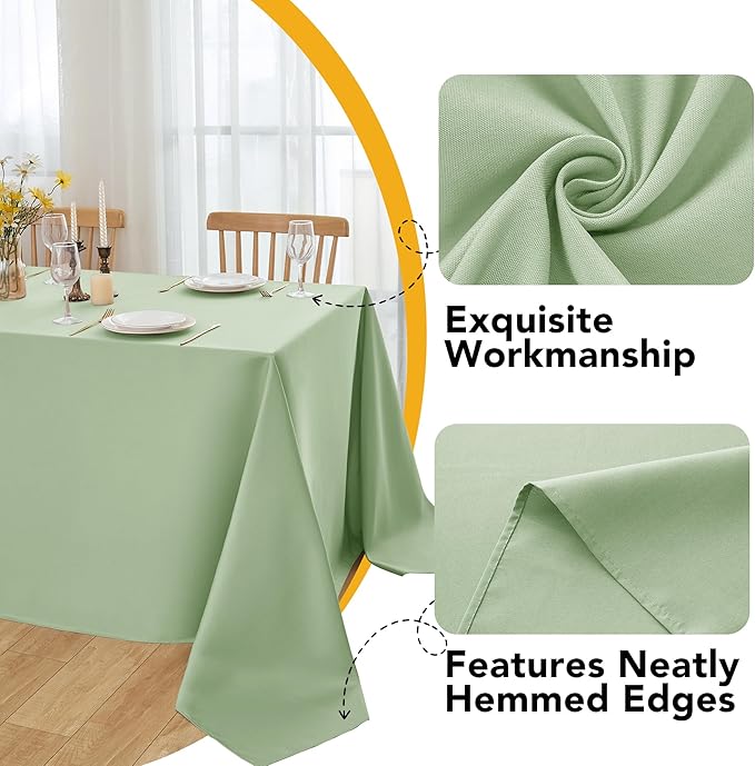 6-Pack Sage Green Tablecloths for Rectangle Tables, 90 x 156 Inches, Stain-Resistant Polyester Fabric for 8 Foot Tables - Washable Table Covers for Weddings, Birthday Parties, Events