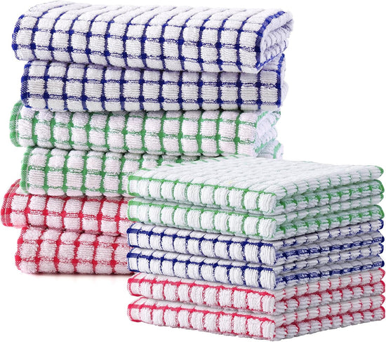 Kitinjoy Cotton 12 Pack Kitchen Towels and Dishcloths Sets, 16 x 25 Inch & 12 X 12 Inch Dish Towels Bulk, Super Soft and Absorbent Hand Towels for Kitchen Drying, Multiple Colour - Nestoria