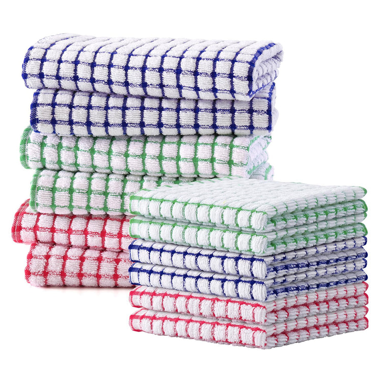 Cotton 12 Pack Kitchen Towels and Dishcloths Sets (12 Count)