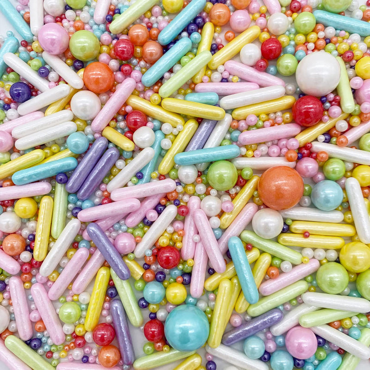 Rainbow Sprinkle Mix Pearl Sugar Candy Mix Size Baking Cake Decorations Cupcake Toppers Cookie Decorating Ice Cream Celebrations Shaker Jar Wedding Shower Party (4.58 Ounce)