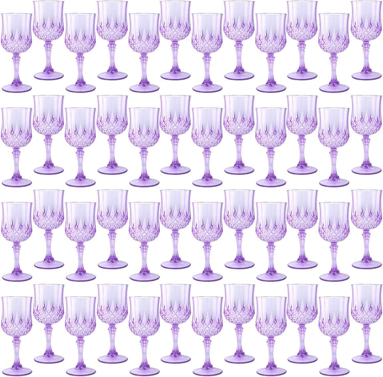Plastic Wine Glasses，Plastic Goblets Vintage Style Cordial Drinking Glasses for Wedding Reception, Grand Event Party Supplies (48, Purple)