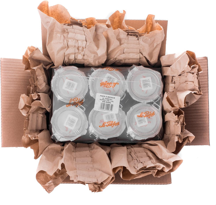 Le Parfait Super Jar, Canning Jars, 500mL French Glass Canning Jar w/Round Body, Glass Jars With Airtight Lid, Canning Jars Wide Mouth, Glass Jar w/Lid, Clear Jars, Clear Glass Jars (16oz/Pint, 6 pk)