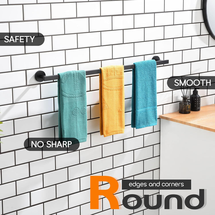 32 Inch Bath Towel Bar Bathroom Towel Rack Kitchen Towel Holder Long Towel Rails Wall Mounted SUS304 Stainless Steel 2 Pack Matte Black AN4001MB-L32-P2