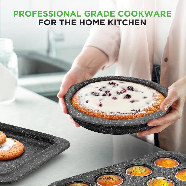 NutriChef 22-Piece Black Marble Non-Stick Cookware and Bakeware Set - Professional Home Kitchen Collection with Multi-Sized Pots, Pans, and Heat-Resistant Tools