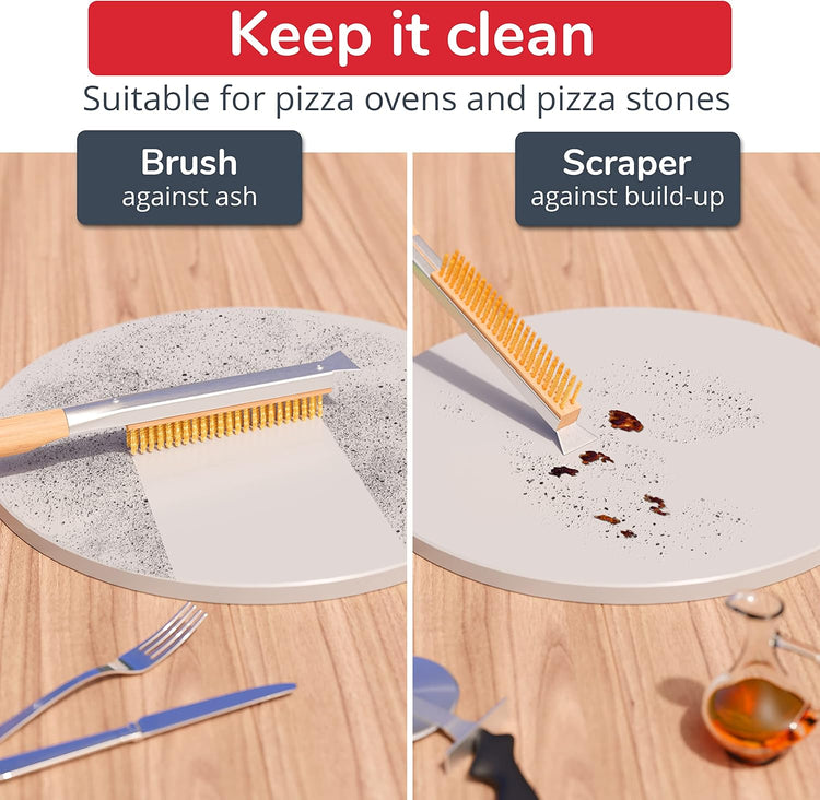 Pizza Oven Accessories Set - 3 Piece Pizza Making Kit with Pizza Peel, Pizza Oven & Stone Brush with Scraper, Turning Fork & Bubble Popper - Tools for Indoor Outdoor Brick Wood Gas Ovens