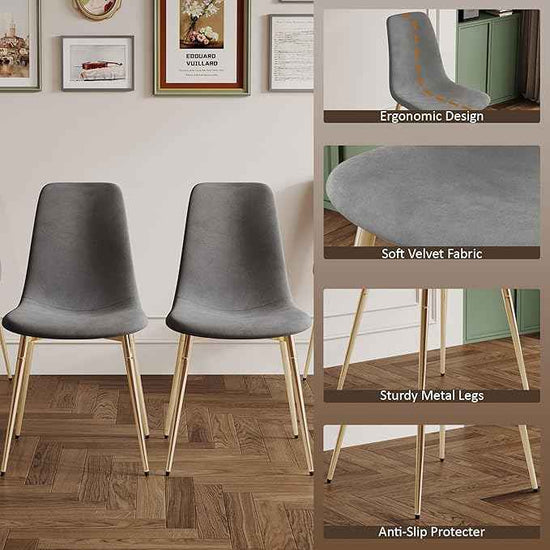 AF ARTISAN FURNITURE 36" Square Glass Dining Table Set for 4, 5-Piece Modern Kitchen Table with 4 Grey Velvet Chairs, Modern Circle Leisure Table for Home Office Dining Room Small Spaces (Gold Leg)