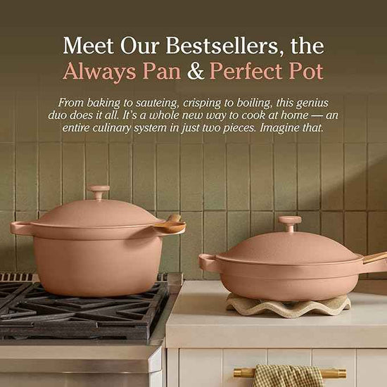 Our Place Cookware Duo | 7-Piece Ceramic Cookware Set with 10.5" Always Pan 2.0, 5.5 Qt Perfect Pot & Strainer Basket | Induction & Oven Safe up to 450°F | Nonstick, Non-Toxic Cookware | Sage