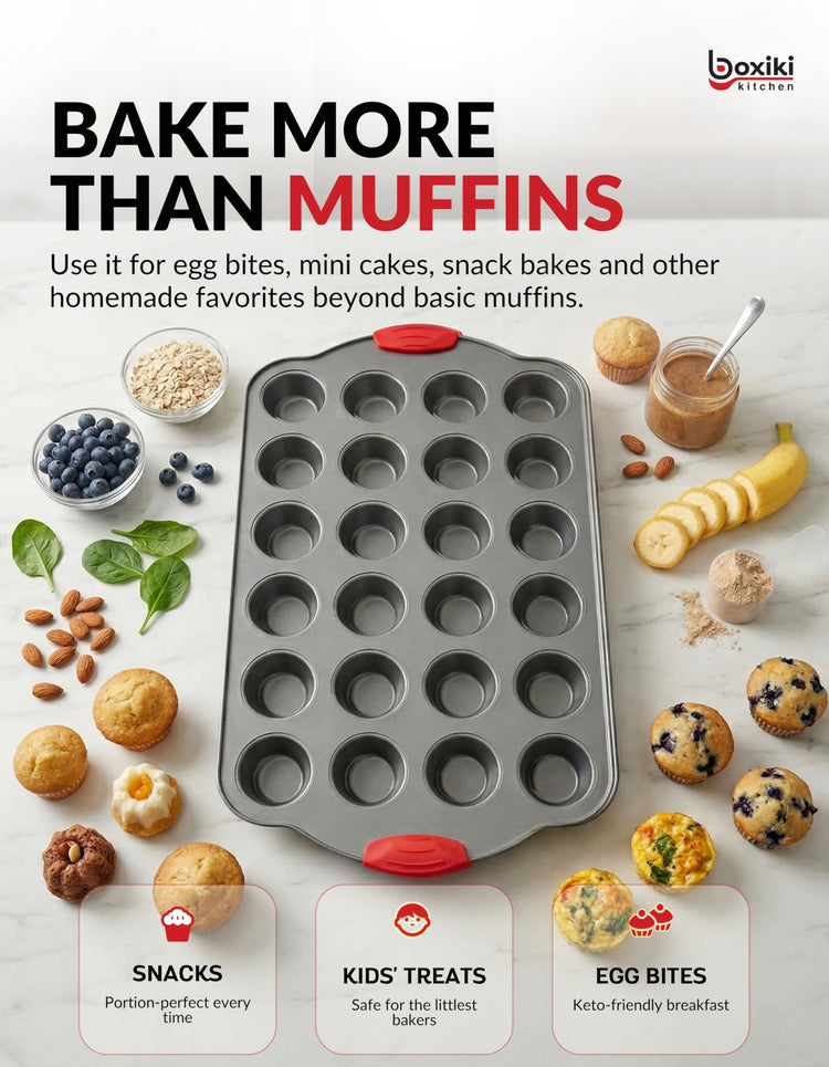 24 Cup Mini Muffin Pan with Silicone Handles (9.6 Ounce)